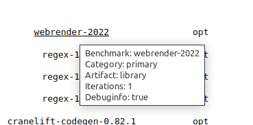Tooltip displaying detailed benchmark configuration